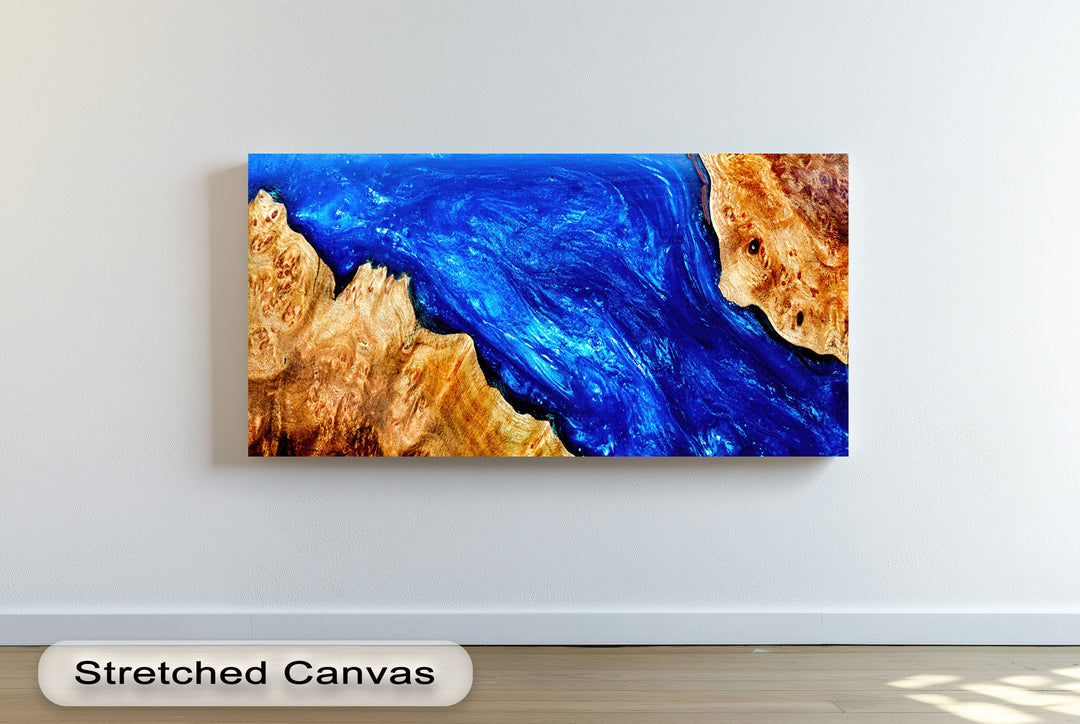 Blue Resin Wood Canvas Print – Modern Abstract Ocean Wall Art