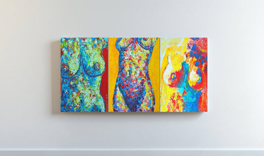 Vivid Forms – Abstract Female Torso Triptych Canvas Print - MyPhotoStation