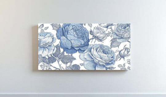 Highlighting the abstract quality, the vintage indigo garden canvas print presents an array of densely clustered blue botanical roses as a compelling unique canvas print.