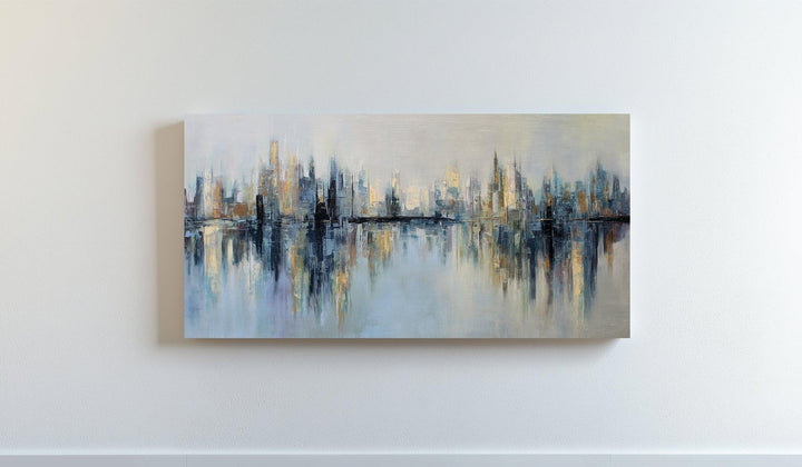 Urban Reflections – Abstract Cityscape with Soft Skyline Tones Canvas Print - MyPhotoStation