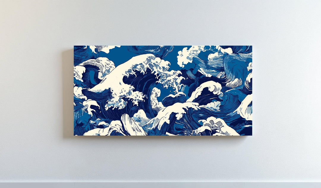 Turbulent Indigo Waves – Japanese-Inspired Ocean Canvas Print - MyPhotoStation