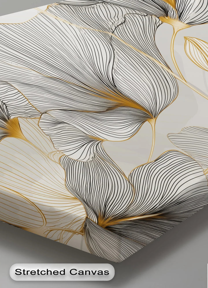Golden Contour Bloom – Modern Line Art Floral Canvas Print - MyPhotoStation