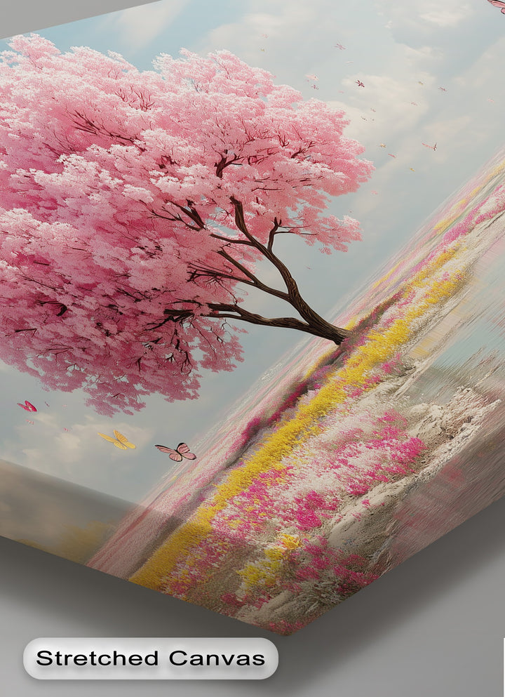 Cherry Blossom Meadow Landscape - Pink Canvas Print