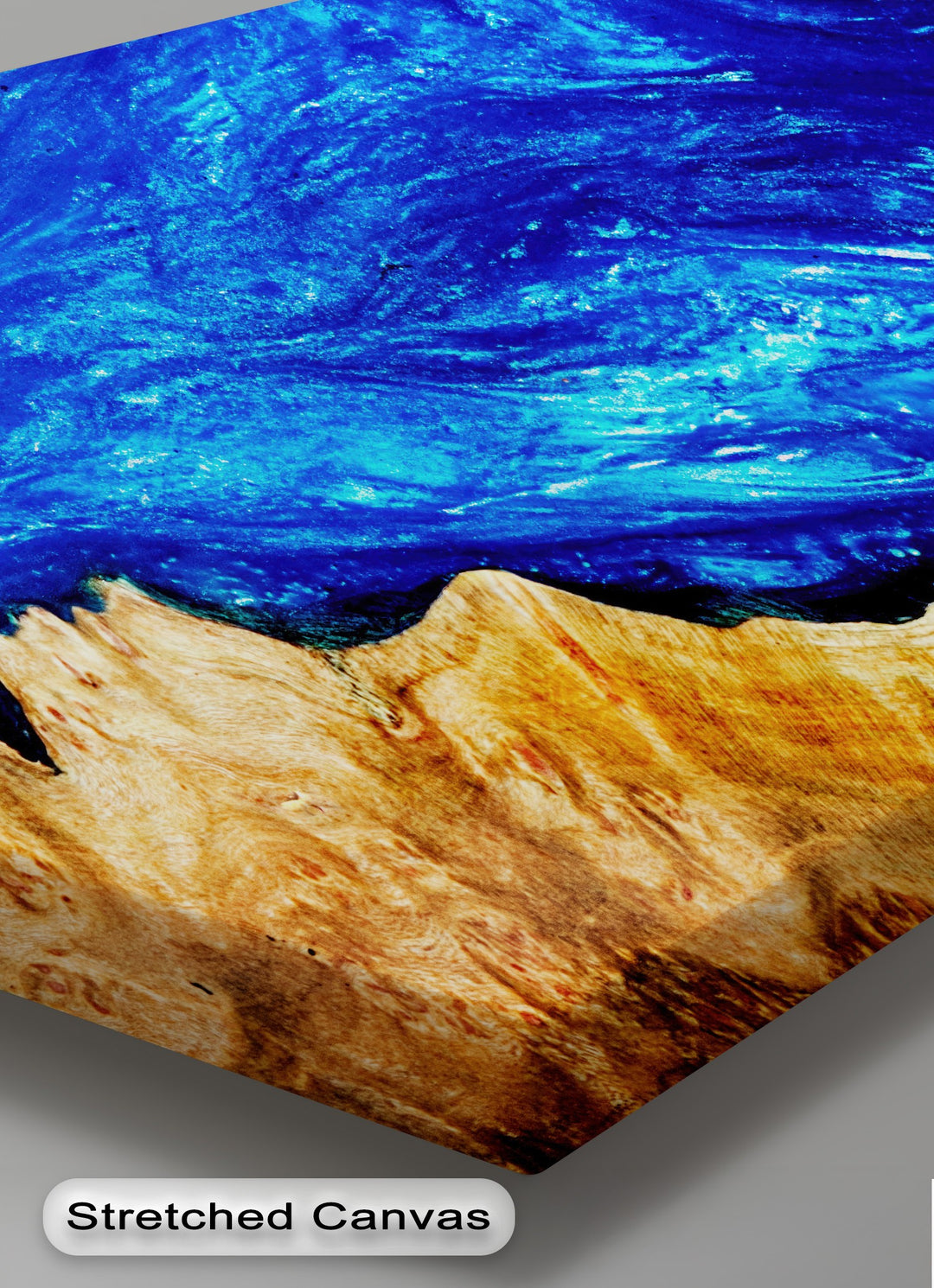 Blue Resin Wood Canvas Print – Modern Abstract Ocean Wall Art