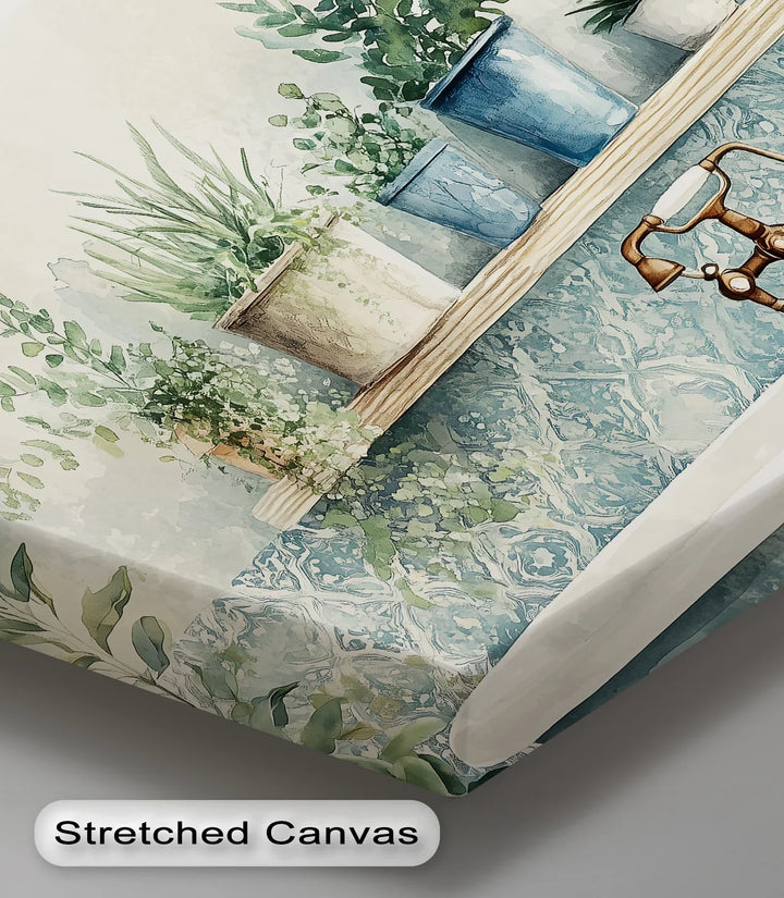 Botanical Serenity – Vintage Bathroom with Potted Plants Canvas Print - MyPhotoStation