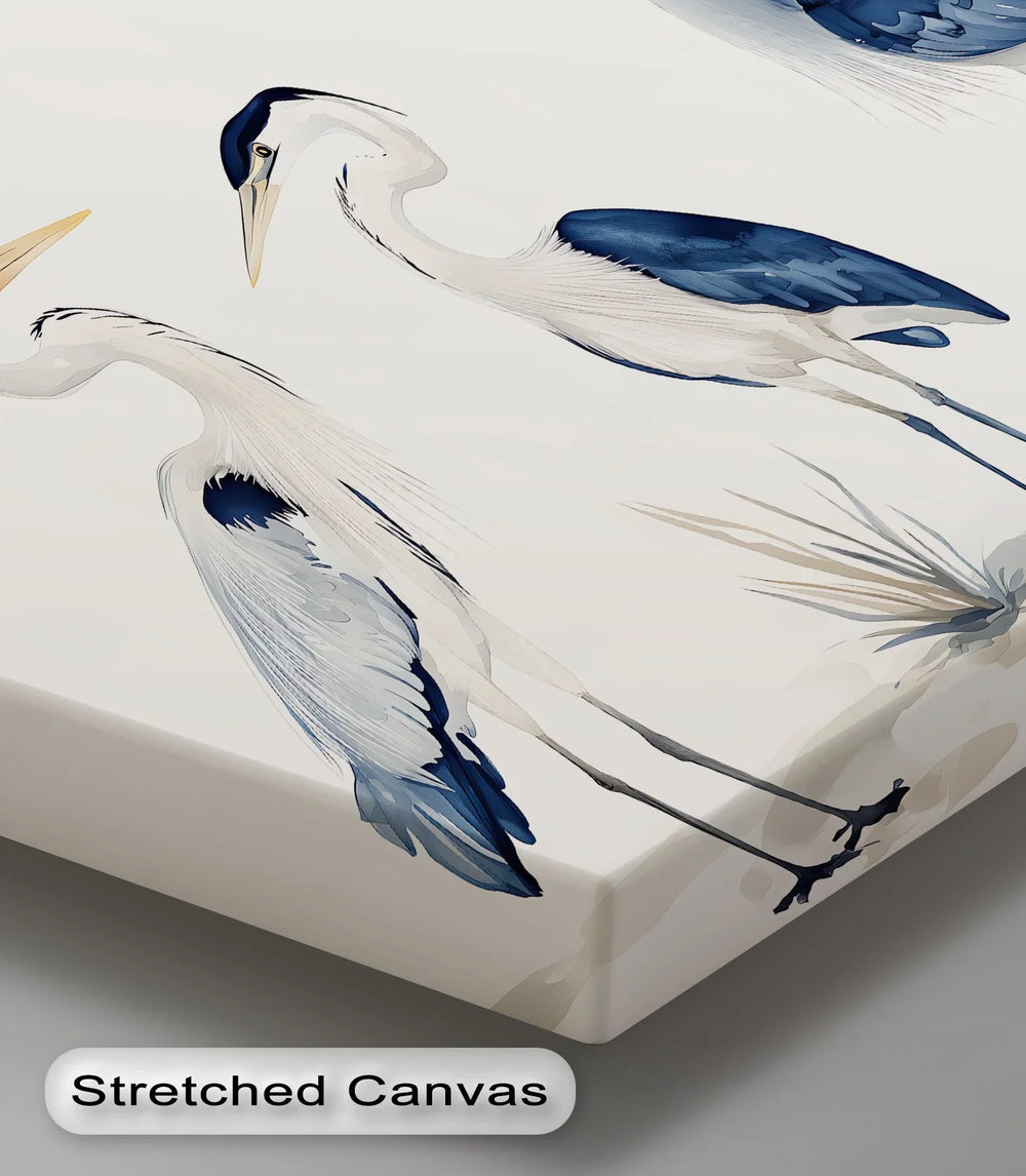 Blue Heron Quartet – Minimalist Bird Illustration Canvas Print - MyPhotoStation