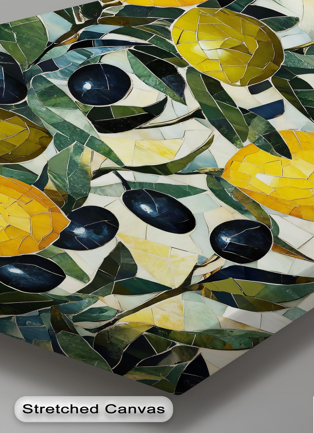 Lemon Olive Mosaic Canvas Print – Mediterranean Kitchen Wall Art