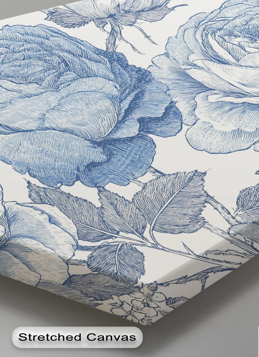 Vintage Indigo Garden – Blue Botanical Rose Canvas Print - MyPhotoStation