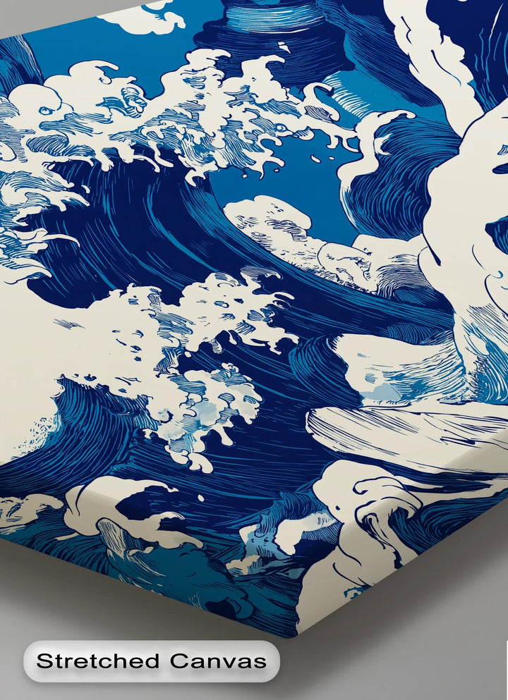 Turbulent Indigo Waves – Japanese-Inspired Ocean Canvas Print - MyPhotoStation