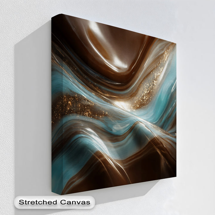 Rich brown and teal blue colors dominate this luxury abstract marble premium canvas decor.