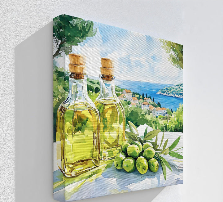 Mediterranean Harvest – Olive Oil Bottles Kitchen Canvas Print - MyPhotoStation