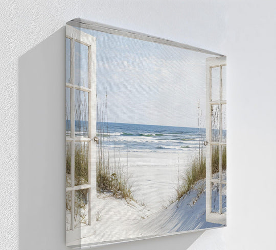 Ocean Breeze Escape – Open Window Beach Kitchen Canvas Print - MyPhotoStation