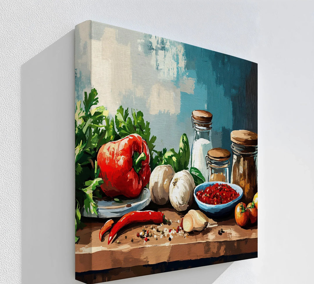Rustic Kitchen Essentials – Colorful Spice and Veggie Kitchen Canvas Print - MyPhotoStation