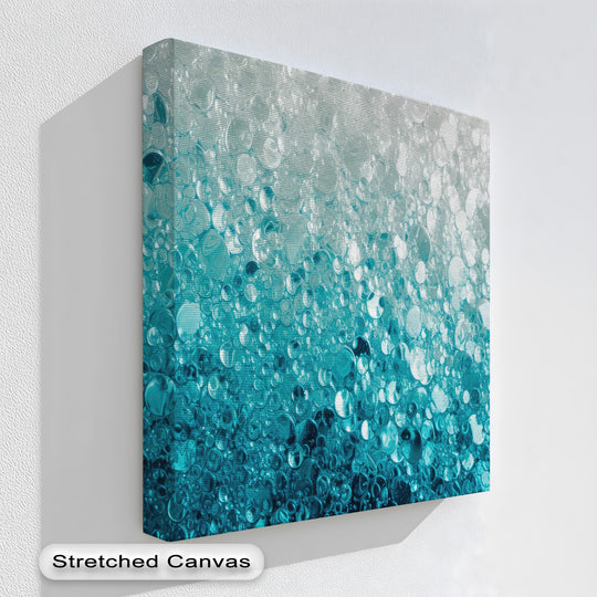 The soft, luminous glow of abstract turquoise bubbles creates a tranquil and inviting canvas wall decor.