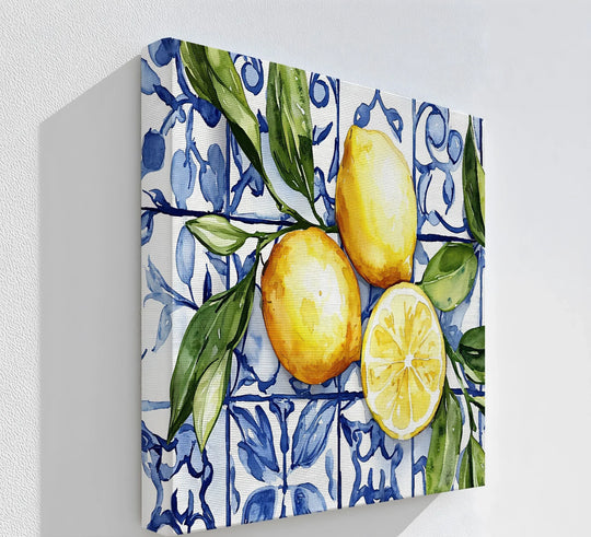Vibrant color saturation makes this framed canvas mediterranean lemons print a visually striking kitchen canvas print.