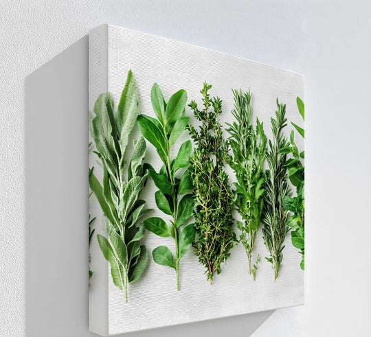 Superior material quality is evident in this kitchen canvas wall decor featuring a fresh herb medley, expertly printed for a long-lasting artistic display.