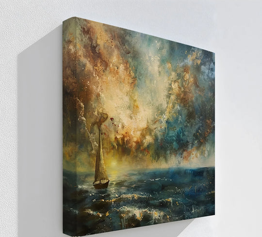Dramatic color contrast illuminates the stormy ocean in this canvas print, enriching the canvas wall decor with both dark and light hues.