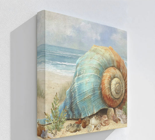 Coastal Tranquility – Sea Shell on the Shoreline Canvas Print - MyPhotoStation