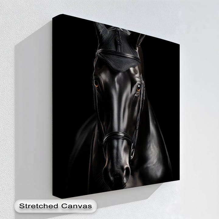 Noir Elegance – Black Horse Portrait Canvas Print