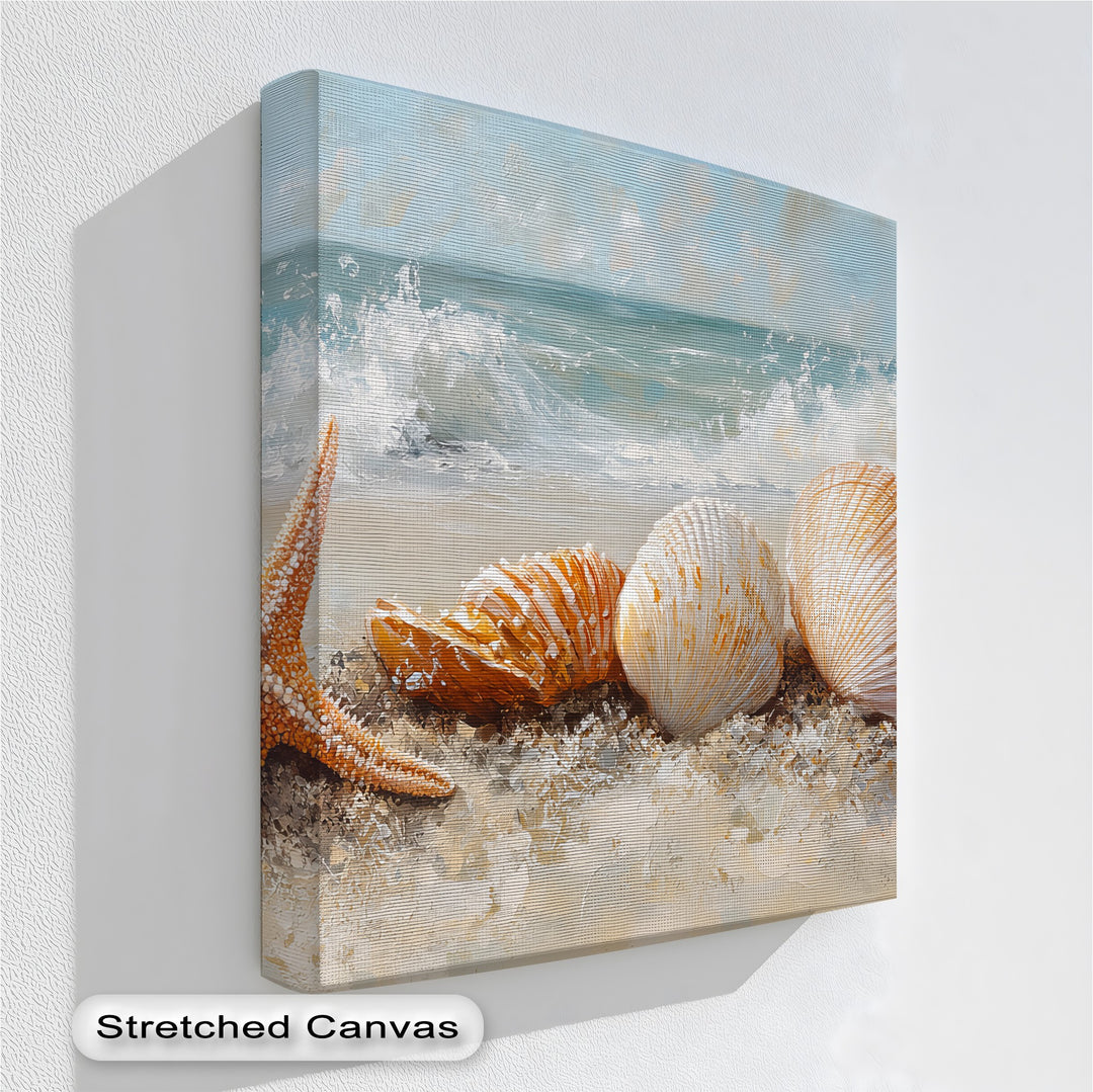 Seashell serenity brought to life on this textured canvas wall art.


