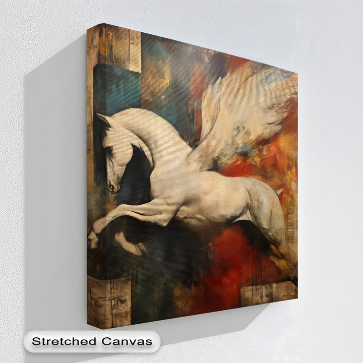 Wings of Flame – Abstract Pegasus in Fiery Tones Horse Canvas Print