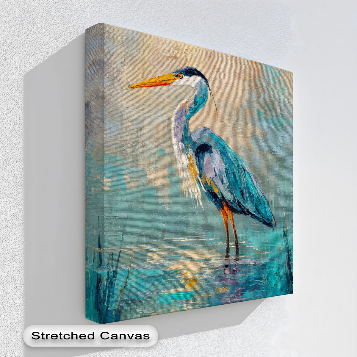 Finished with textured brushstrokes, this blue heron abstract unique canvas print brings modern wildlife bird wall art to life with vibrant, gallery-worthy color.