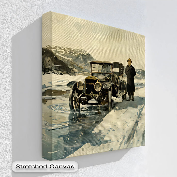 Vintage Car in Winter Mountains – Car Canvas Print