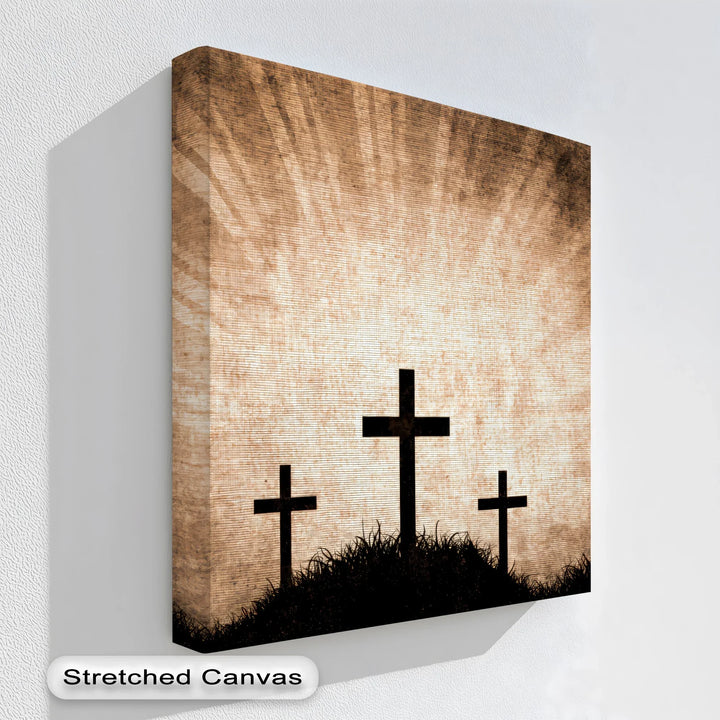 Three Crosses at Calvary – Rustic Faith Canvas Print