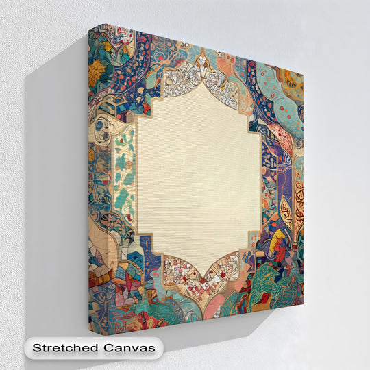 The canvas art prints present a delightful visual rhythm in the Persian Floral Mosaic Harmony, with repeating patterns and vibrant colors creating a mesmerizing effect.