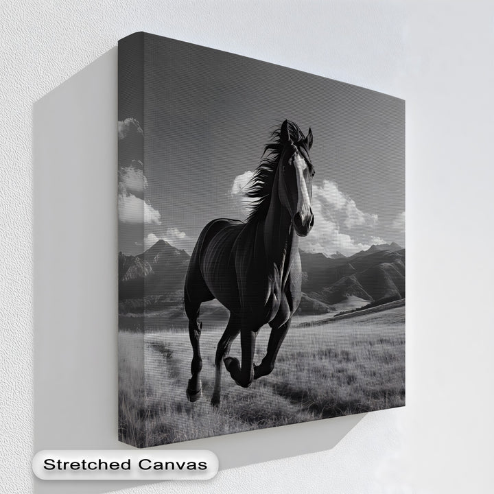 Unbridled Spirit – Running Horse in Mountain Field Canvas Print