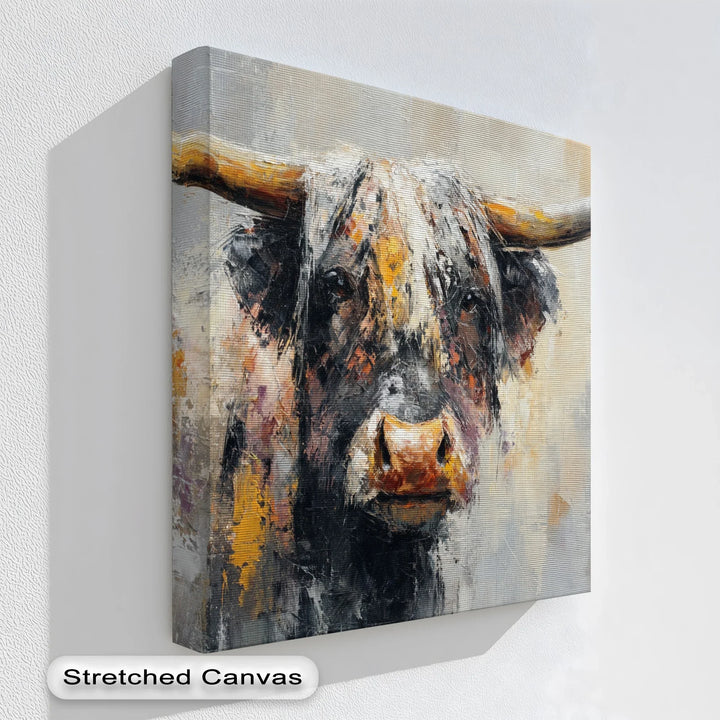 Majestic bull portrait with textured brushstrokes

