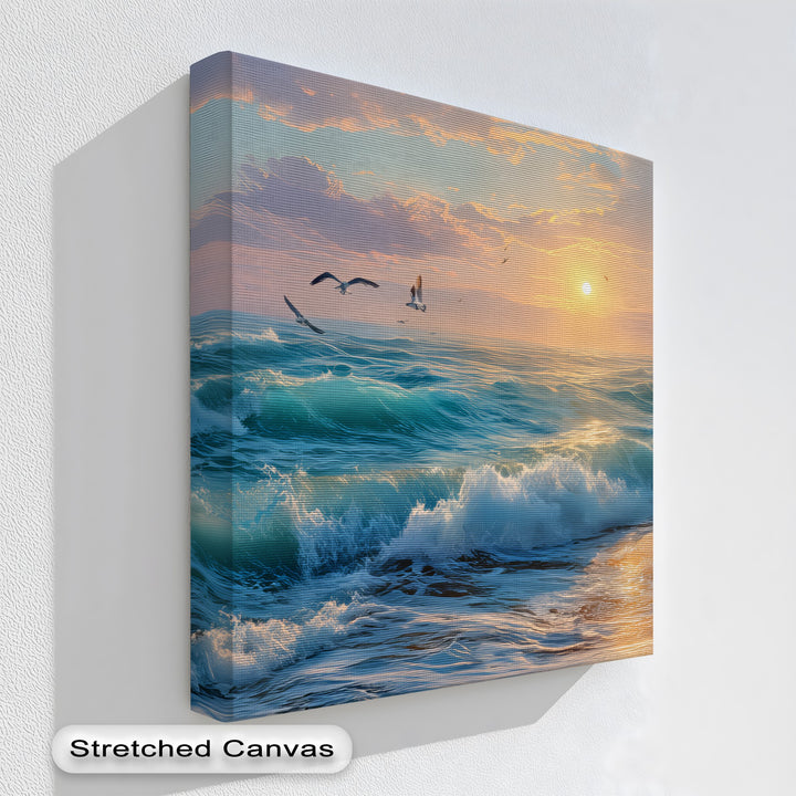 Seagulls Over a Sunset Beach - Canvas Print
