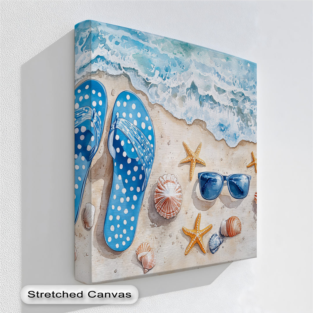Step into summer with this flip flop canvas print—perfect for coastal decor, beach houses, or anyone chasing sunshine vibes.

