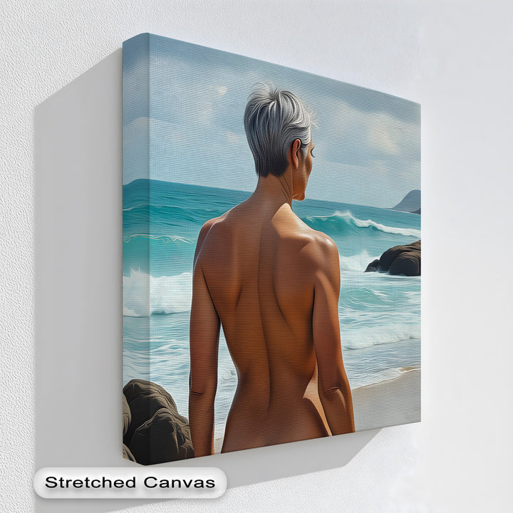 Mature Nude at Rocky Coastline - Erotic Canvas Wall Art | Sexy Art