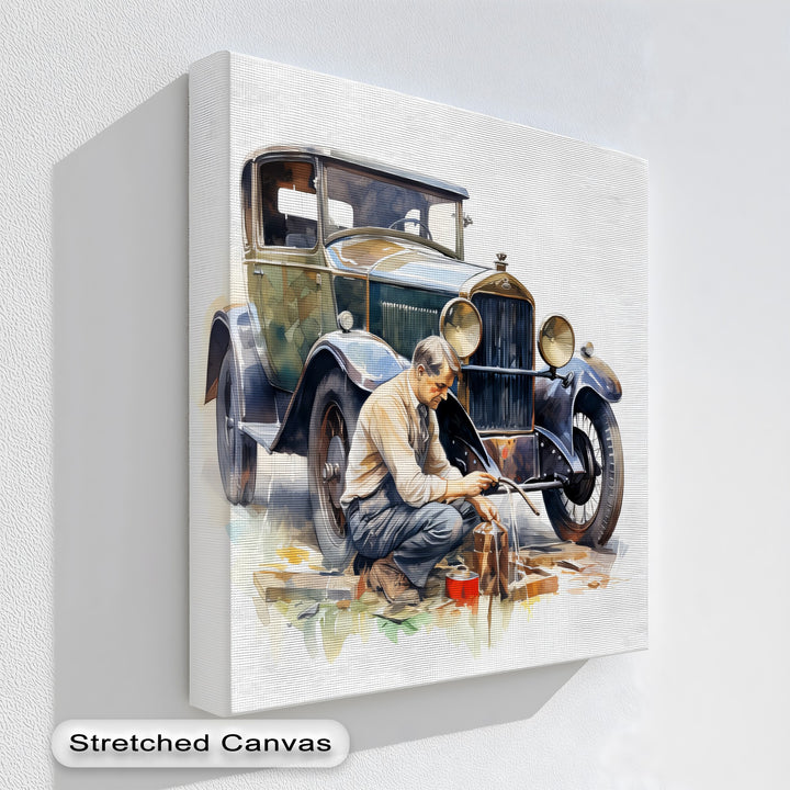Vintage Car Mechanic Scene – Car Canvas Print