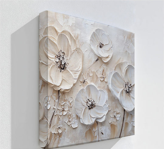 Ivory Elegance – Textured White Flower Canvas Wall Art - MyPhotoStation