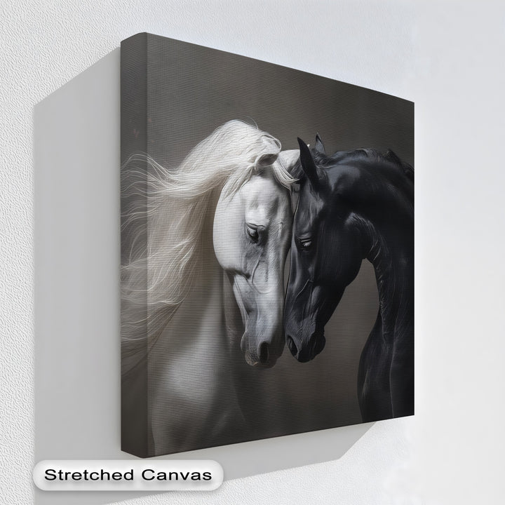 Yin & Flame – Intimate Contrast of Black and White Horses Canvas Print