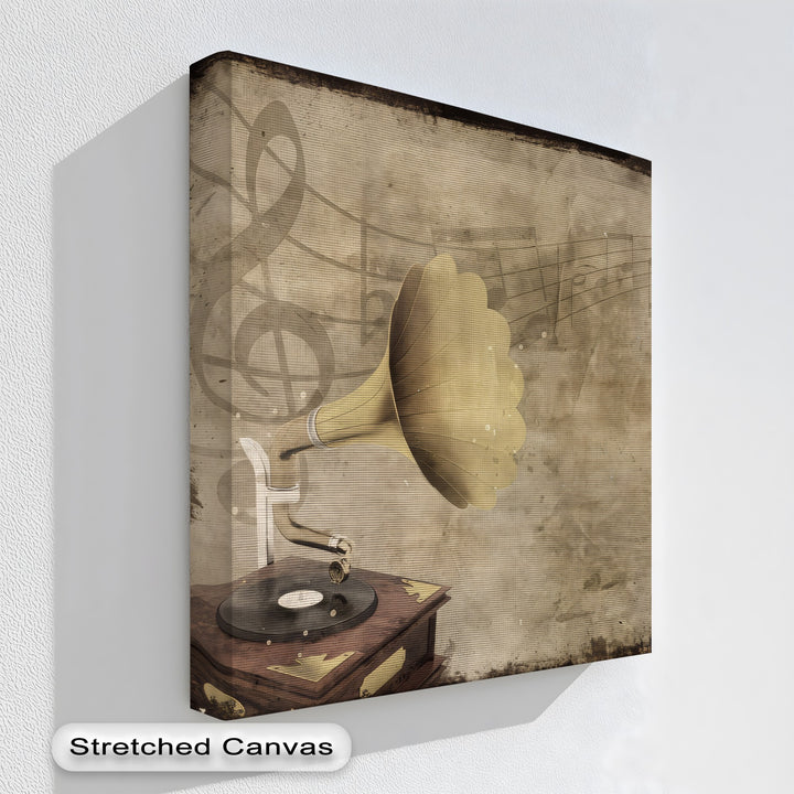 Vintage Gramophone with Musical Notes - Retro Canvas Print