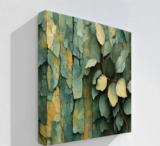 Cracked Earth Botanica – Textured Green Bark and Leaf Canvas Print - MyPhotoStation