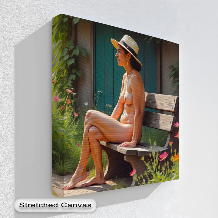 Garden Reverie – Nude Woman with Hat Canvas Wall Art | Large Art
