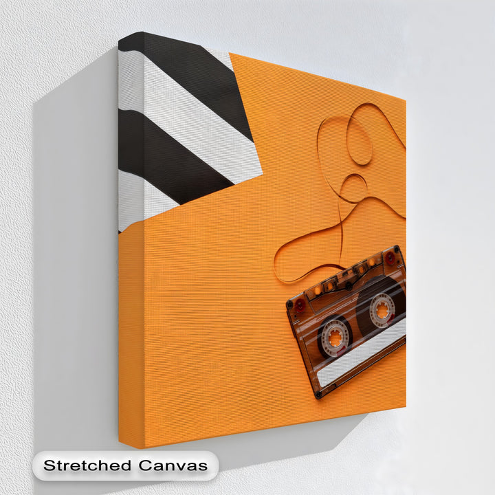 Retro Cassette Tape on Orange – Pop Art Music Canvas Print