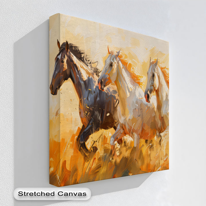 Trio of Galloping Horses in Abstract Firelight - Horse Canvas Print