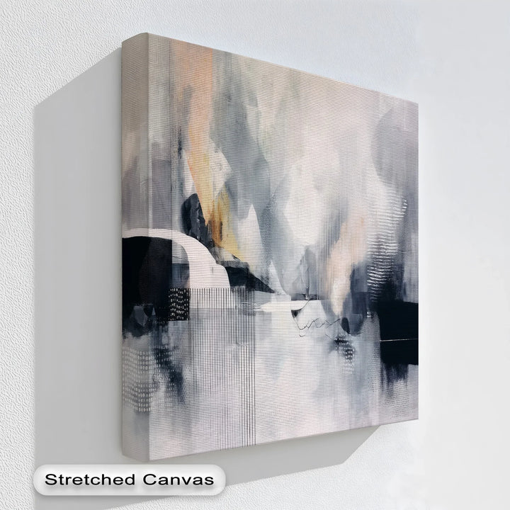 Subtle geometric abstraction with blush and charcoal tones


