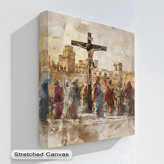 Canvas wall art showing Witness to the Cross and a Jesus Crucifixion Scene plus sepia spiritual art