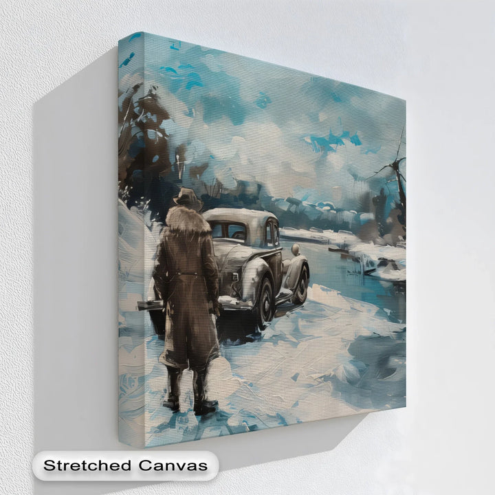 Vintage Car Scene in Snowy Landscape - Car Canvas Print