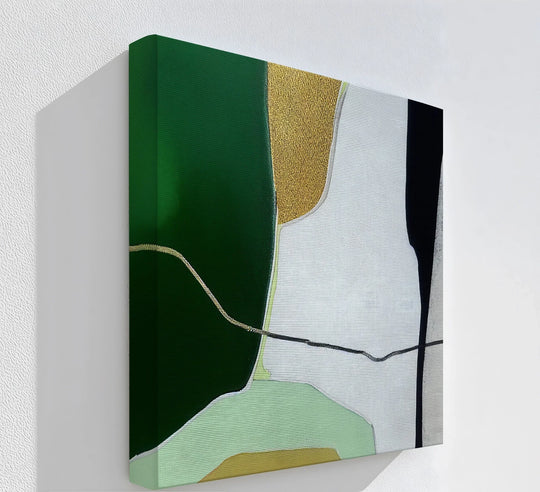 Modern Earth Divide – Green and Gold Abstract Landscape Canvas Print - MyPhotoStation
