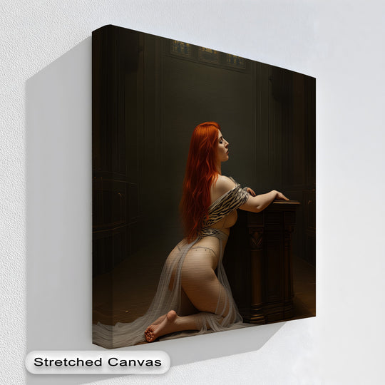 The divine longing of the female figure creates a captivating visual rhythm within this big canvas prints framed bedroom artwork, adding an erotic and sensual focal point.
