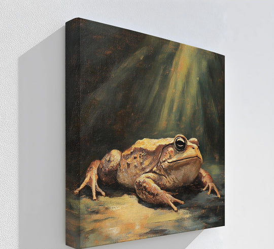 Stillness emanates from the dramatic frog under spotlight, a study in quiet contemplation captured in this captivating canvas artwork canvas print.