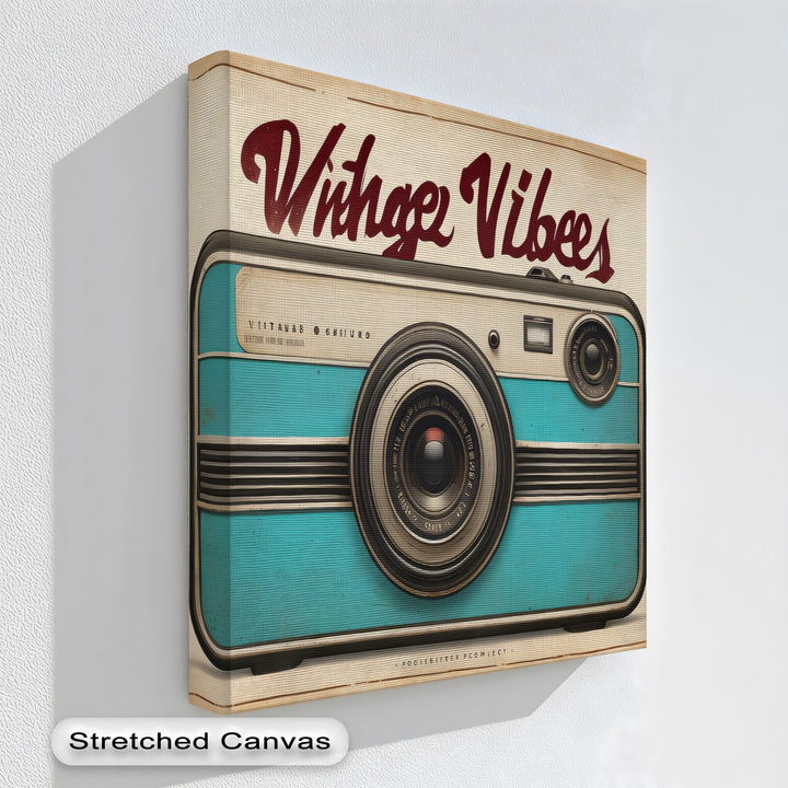 Vintage Vibes Camera – Retro Teal Canvas Print