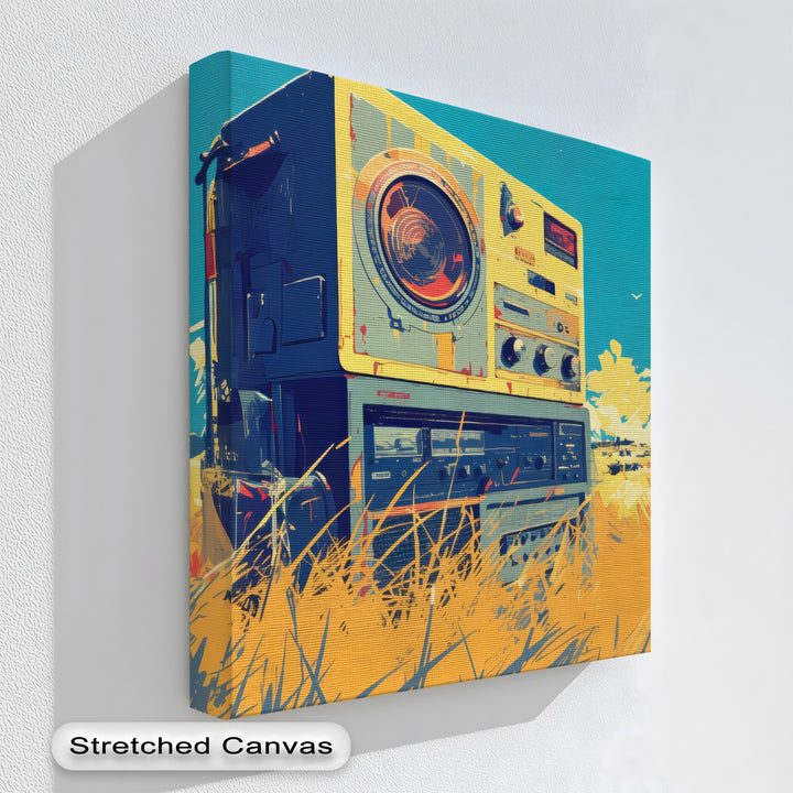 Retro Tape Machine in a Golden Meadow - Retro Canvas Print
